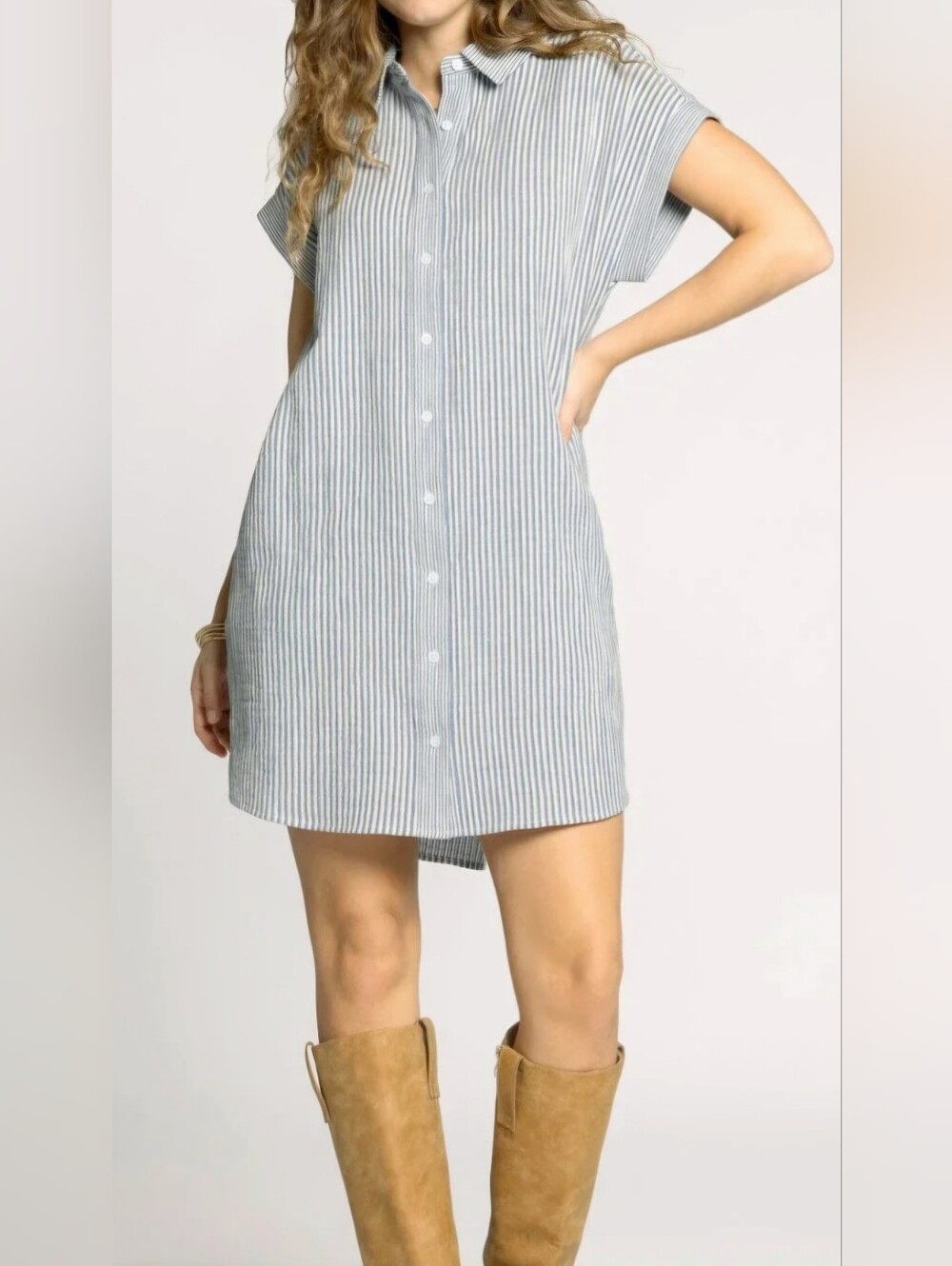 Artisan NY Striped Button-Front Shirt Dress in Light Blue